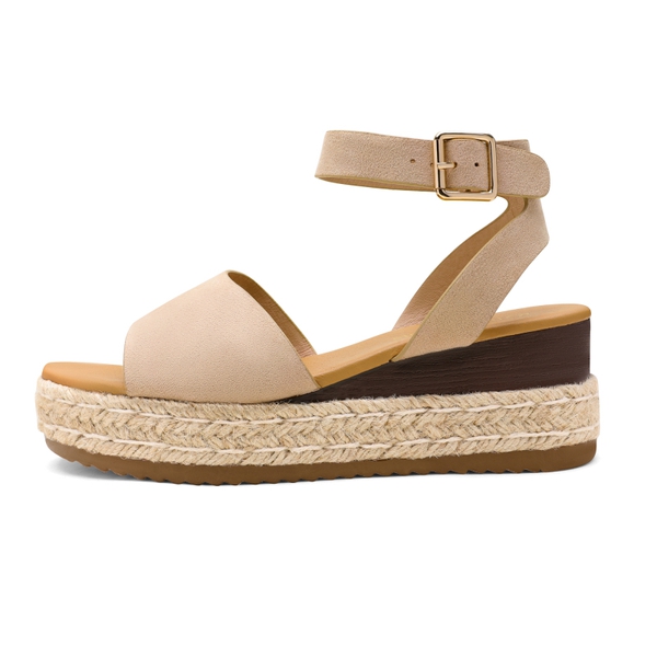 Open Toe Espadrille Wedge Sandals - NUDE SUEDE - 2